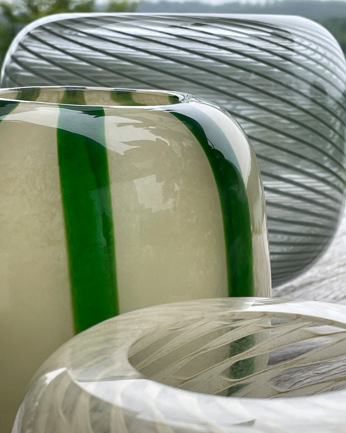 Γυάλινο Βάζο Ριγέ Πράσινο