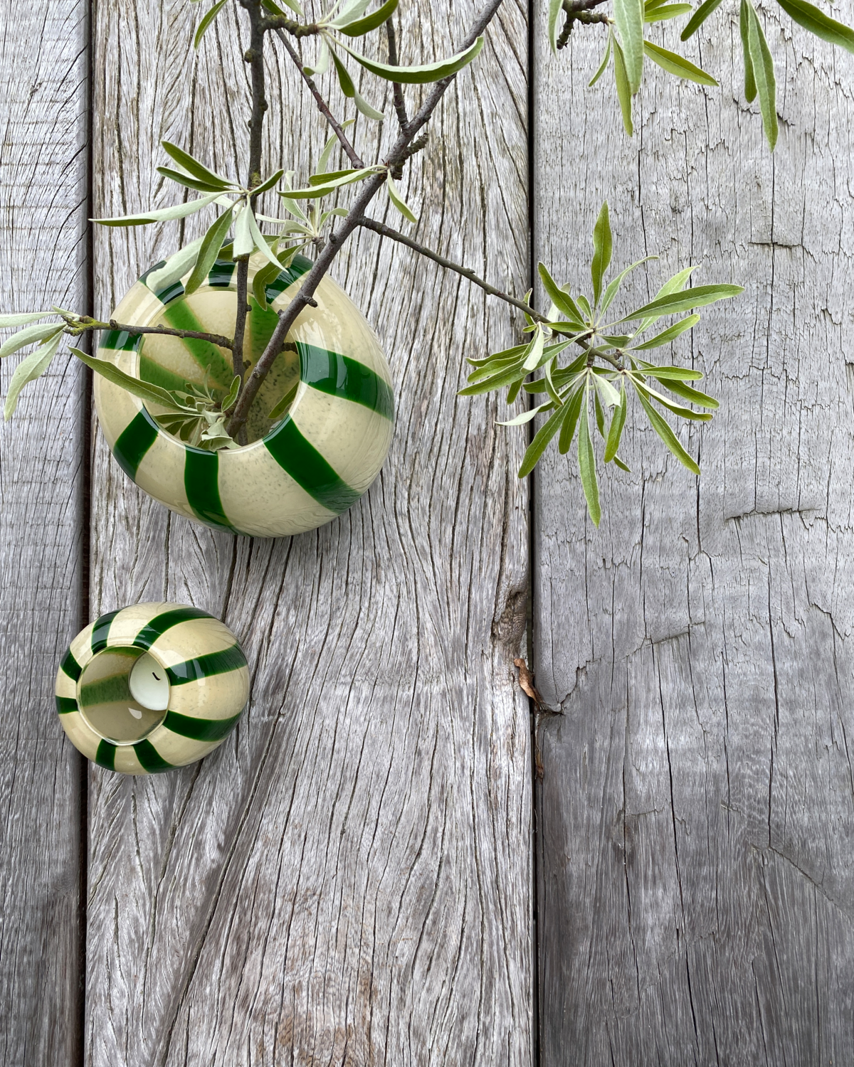 Γυάλινο Βάζο Ριγέ Πράσινο