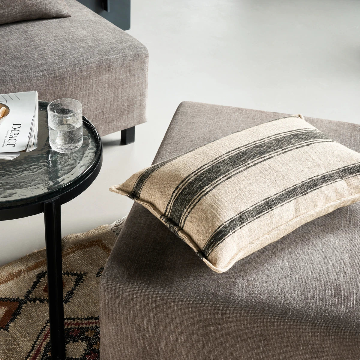 Μπεζ Ριγέ Μαξιλαροθήκη 60Χ40